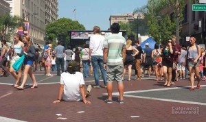 Sitting in the middle of Colorado Blvd. at Make Music Pasadena (Photo W.K.).