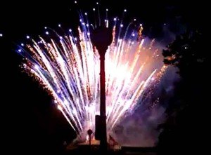 fireworks against a pole