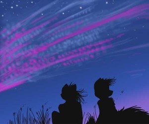 purple streaks across a dark violet sky