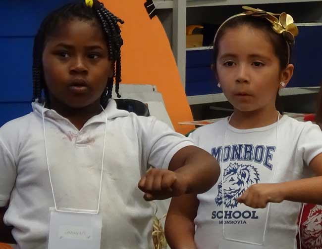 Lanayah Gholar (left) and Sophia Preciado (right) rehearse a song