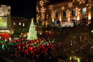 Christmas decorations and people