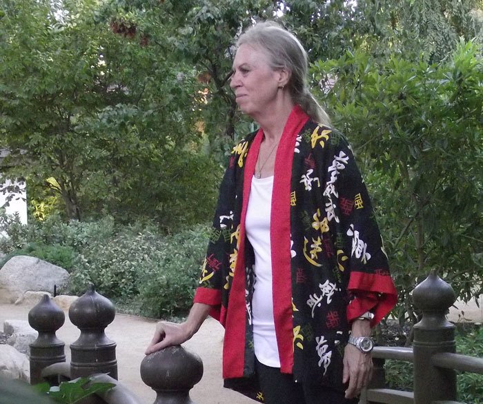 Briony James at Storrier Stearns Japanese Garden Bridge.