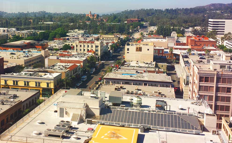 Pasadena from above with Colorado Boulevard below (Photo - Staff, ©ColoradoBlvd.net).