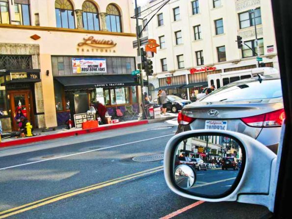 A street viewed from rear window