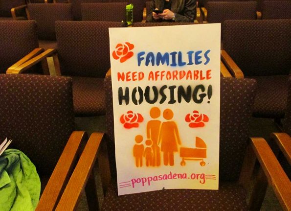 A protest sign at the Pasadena Planning Commission meeting - Oct. 25, 2017 (Photo - Garrett Rowlan).