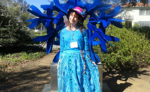 Kathabela Wilson in front of the sculpture “Phantasmagoria of Joy” in Pasadena (Photo - Mary Torregrossa).