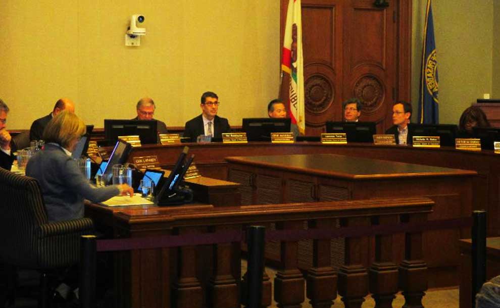 PUSD Board president, Roy Boulghourjian, sitting next to Pasadena's mayor Terry Torkek at the joint meeting of the City Council and PUSD Board of Education on Thursday, Feb. 15, 2018 (Photo - Garrett Rowlan).