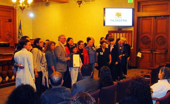 Mayor Terry Tornek with representatives from Denim Day and the Armenian National Committee (Photo - Garrett Rowlan).