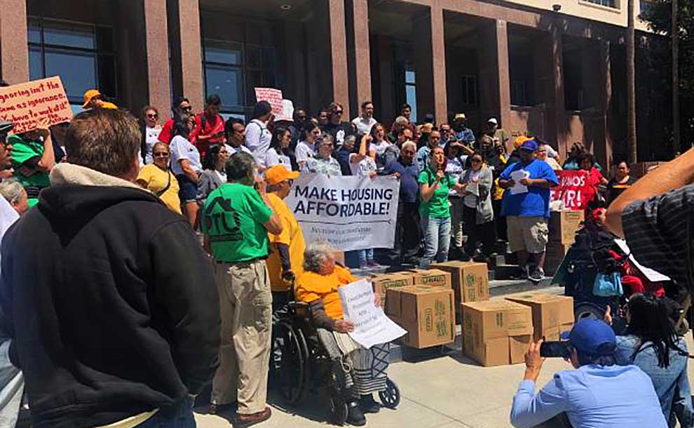 Tenant’s rights advocates at Kenneth Hahn Hall of Administration (Photo - PTU).