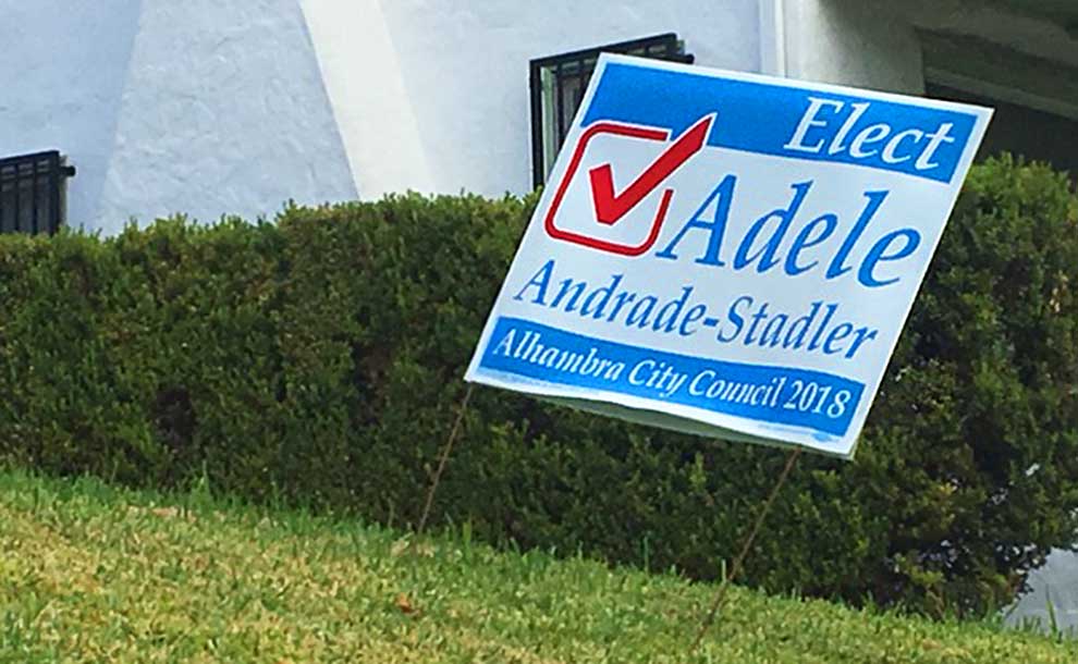 An election sign at a lawn of a home in Alhambra (Photo - Melissa Michelson).