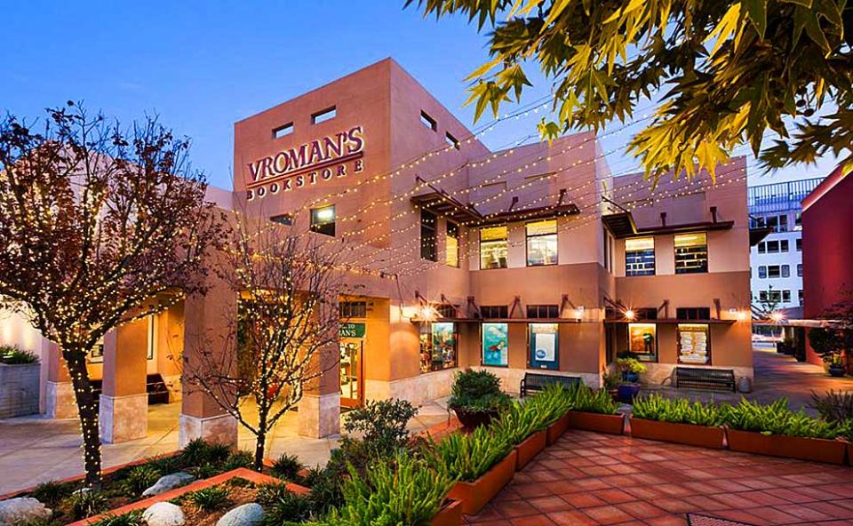 A brick building with lights