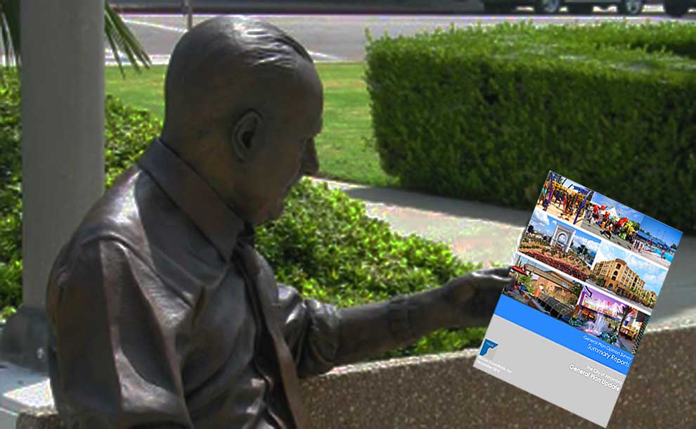 Warner Jenkins statue in front of Alhambra City Hall (Photos - Frank Qiu, Alhambra General Plan draft).