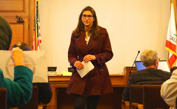 2019 Rose Queen, Louise Deser Siskel, spoke in favor of continuing the minimum wage raise at the Pasadena City Council meeting on Monday, Feb. 11, 2019 (Photo - Mike Pashistoran).