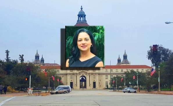 Laura Cornejo photo superimposed on Pasadena City Hall