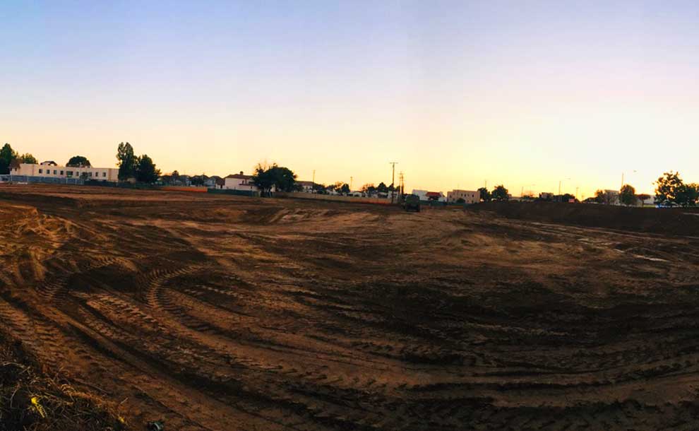 A construction site is shown with dirt where 249 trees were cut