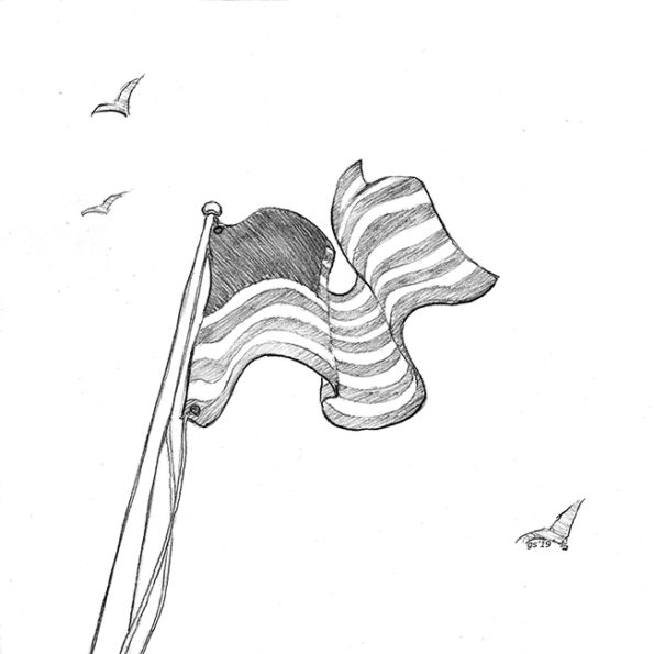 A flag waving high above