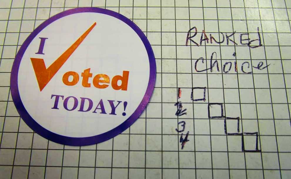 I vote dbutton with rank choice boxes