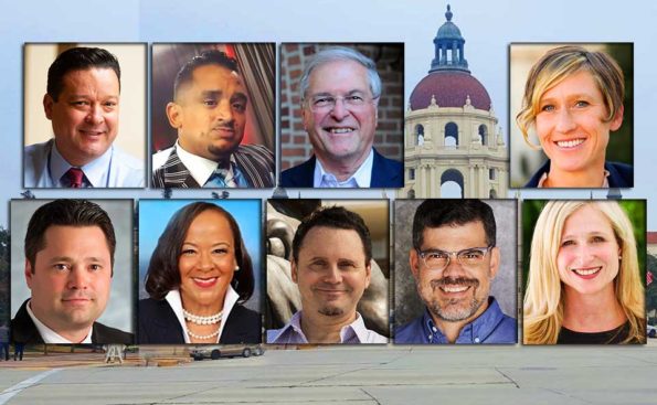 Small photos of candidates over City Hall dome