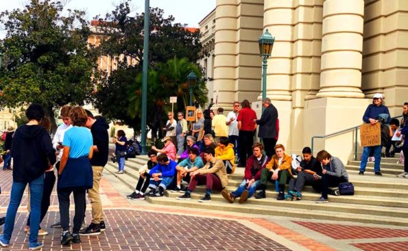 youth gather at a strike