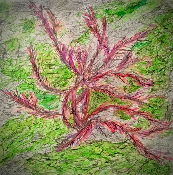 green and red abstract watercolor