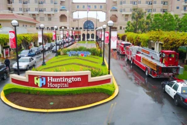 fire trucks lining up entrance of hospital