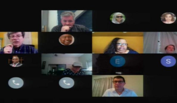 a screengrab of a zoom meeting with boxes of videos lined up in a row