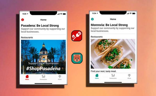 two phone screens showing food and a famous landmark