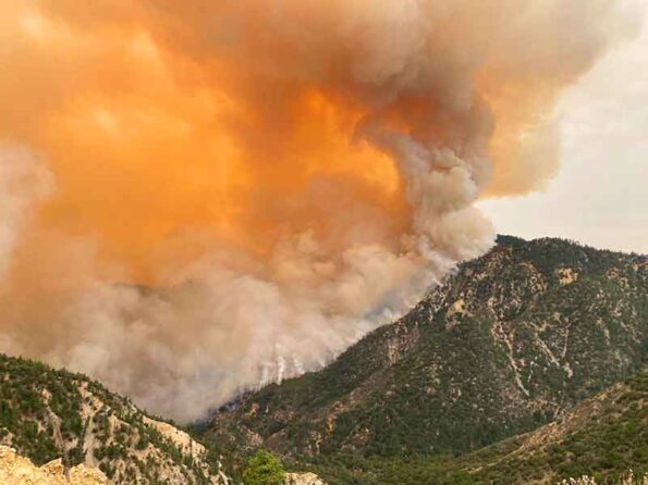 A fire raging on a mountain top