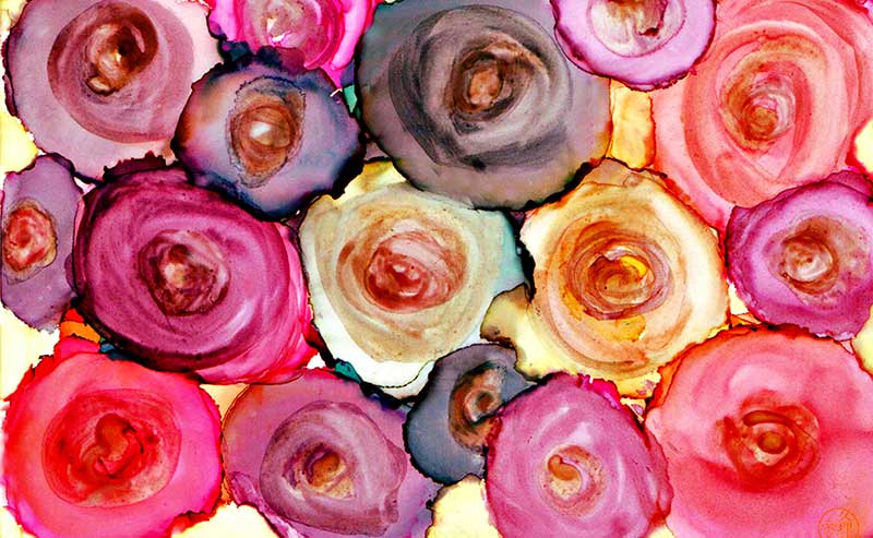 shades of red colored circles