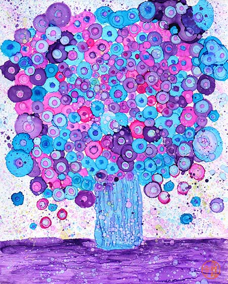 pink and blue flowers