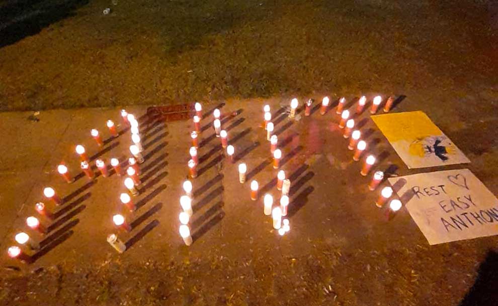 a set of candles spelling: Ant (for Anthony)