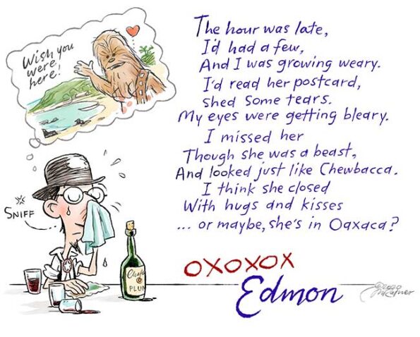 a man reminiscing about woman that looks like chubacca