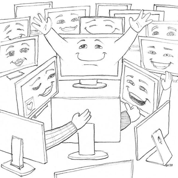 computer screens rejoicing