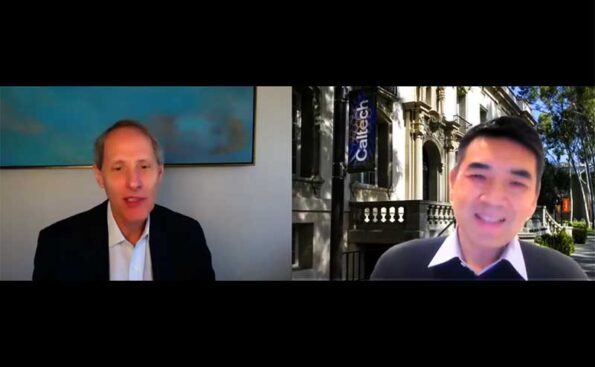 One white person and one Asian person on a split screen