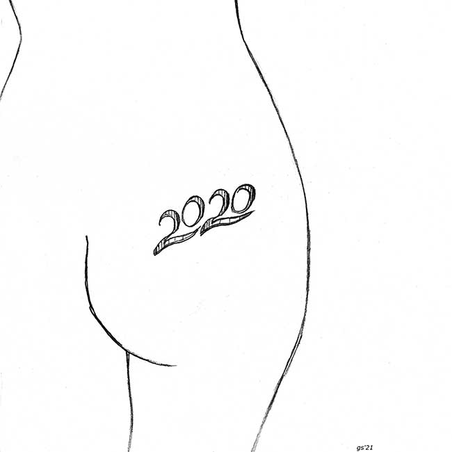 a behind with a tatoo of 2020
