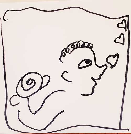 a man throwing kisses with a rose in his hand