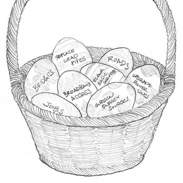 A basket full of eggs with social justice labels