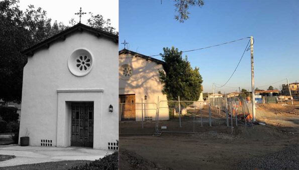 church before and during construction near it