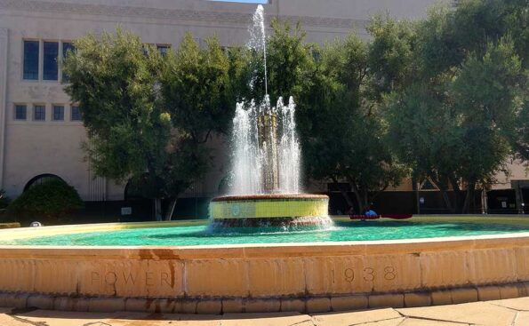 A fountain with water shooting upward