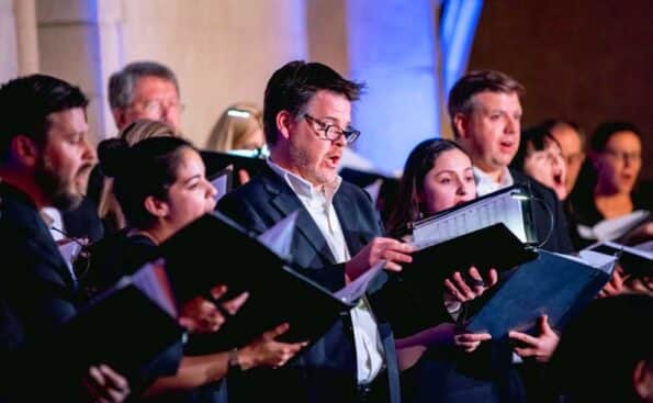 A group of people singing