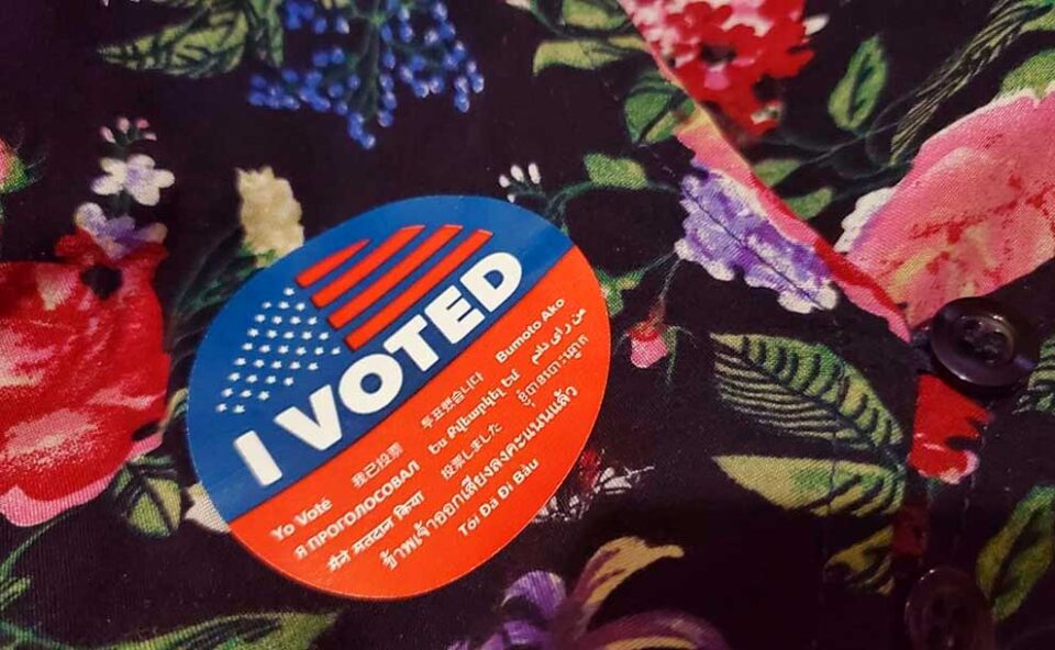 A sticker on a dress