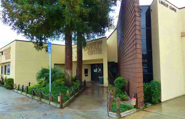 A building with trees outside