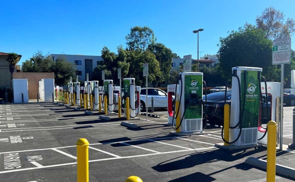 charging stations in a parking lot