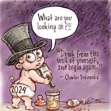 a baby new year in diapers asking what are you looking at