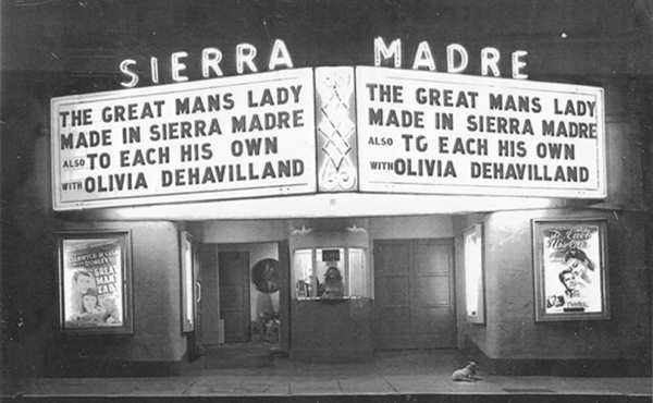 a black and white photo of a marquee