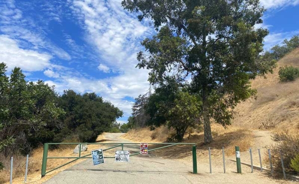 a park with a metal gate