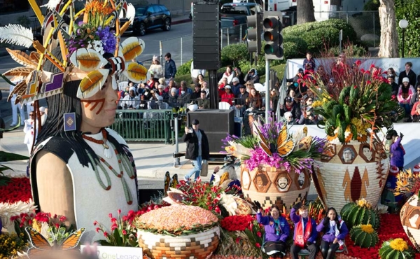 a float of a Native American statue