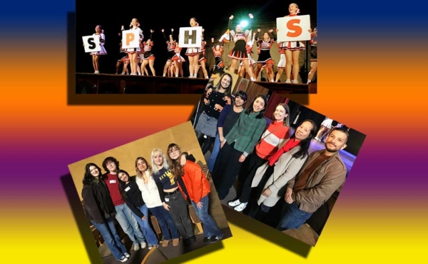 students pose for camera