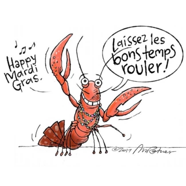 a lobster wishing a happy mardi gras
