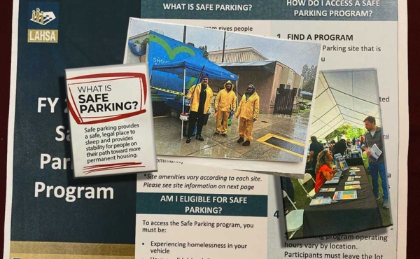 a collage of photos of people and safe parking information